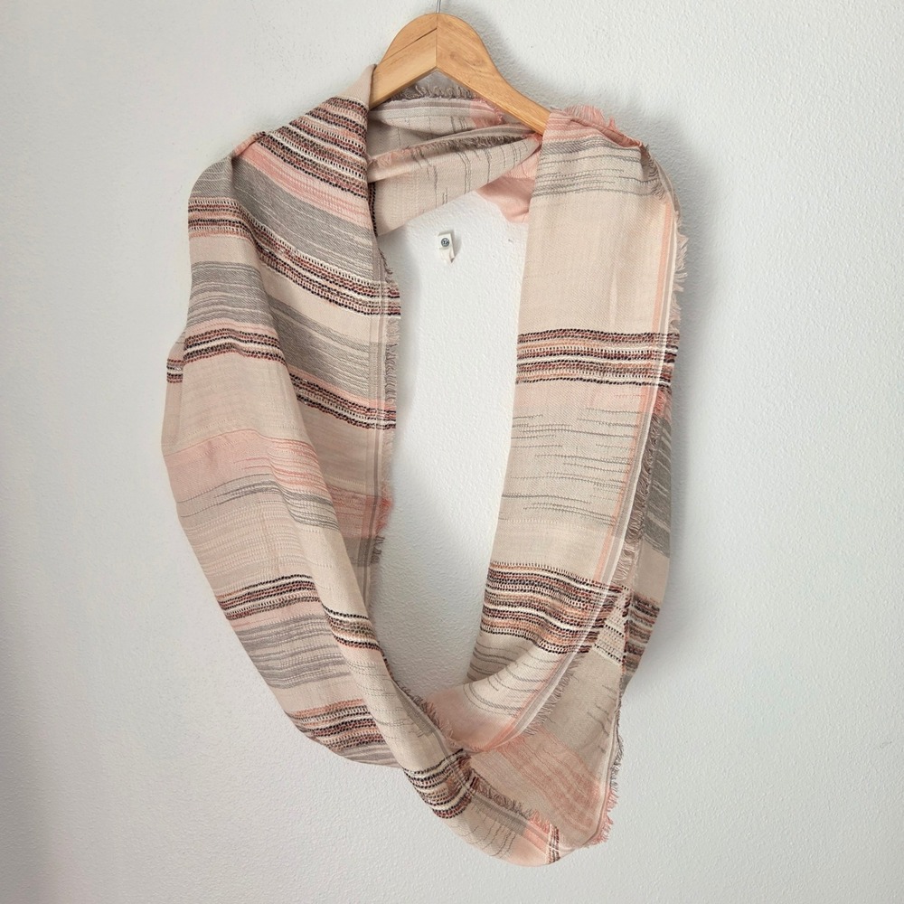 J.Jill Pure Jill Infinity Scarf Red Clay Multi Striped Metallic Cotton Modal